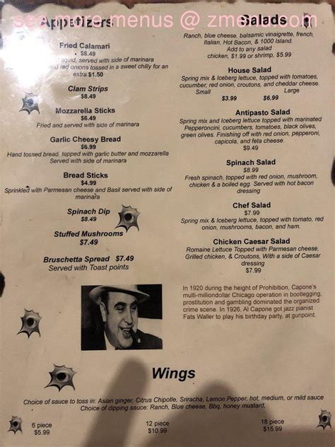 Lil capone's menu See the full Lil Capones menu with prices for Florence, AL Scroll down to see any breakfast, lunch, dinner and dessert menus available