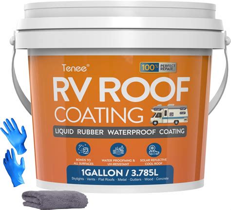 Liquid rubber rv roof coating solar reflective sealant Liquid Rubber RV Roof Coating - Solar Reflective Sealant, Trailer and Camper Roof Repair, Waterproof, Easy to Apply, Brilliant White, 5 Gallon