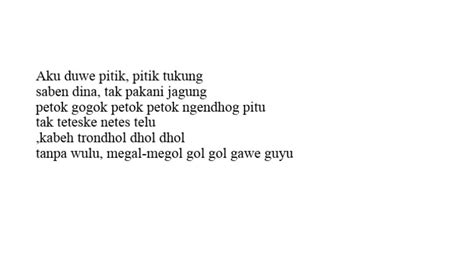 Lirik jamuran  Lagu jamuran adalah lagu yang berasal dari provinsi Jawa Tengah, lagu ini ditulis oleh Ki Hadi Sukatno, lagu ini terinspirasi dari permainan tradisional yang bernama samaawa