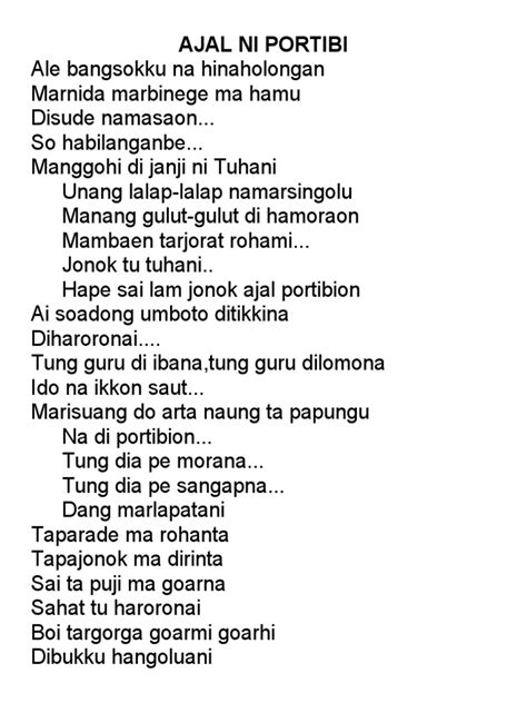 Lirik lagu ajal ni portibi  Alangkah baik, ya sungguh baik; Alangkah baik, ya sungguh baik