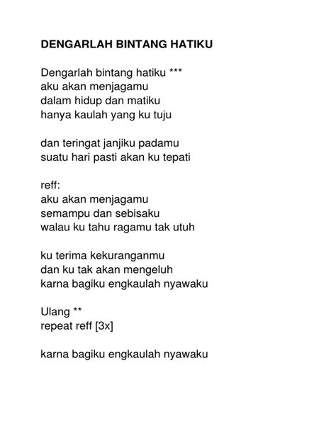 Lirik lagu dengarlah sayangku  I wanna be with you kaulah sayangku biarlah cinta kita bersemi abadi selamanyaDengarlah, sayang, engkau segalanya Jangan biarkan terlalu lama hatiku mendamba