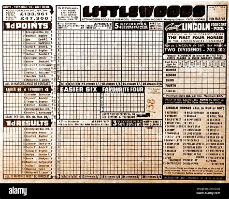 Littlewood football pools results  The pastime remained popular throughout most of the twentieth century, only really finding