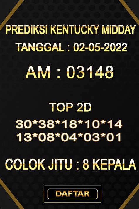 Live result kentucky midday 4d Togel Kentucky Midday Merupakan keluaran togel terbaru hari ini, live draw dari angkanet setiap hari