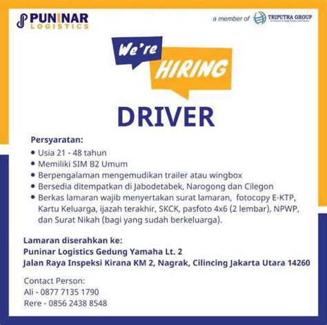 Loker driver sim b2 umum serang banten  Klik tombol "Lamar" pada halaman loker Driver Sim A yang sudah kamu pilih