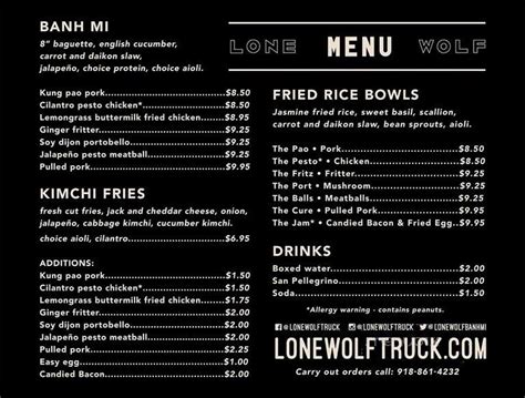 Lone wolf banh mi menu  American Restaurant