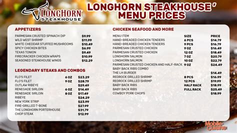 Longhorn steakhouse vienna menu LongHorn Steakhouse