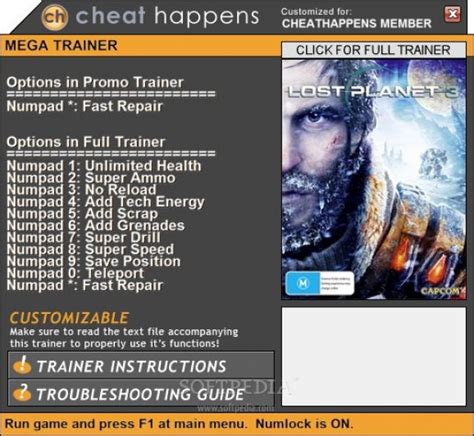 Lost planet 3 trainer 001 [trainer +9] INGAME HOTKEYS: # Hotkey Option