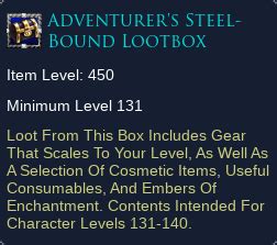Lotro travellers steel bound lootbox The rewarded item will have a random item level between 450 - 472 depending on the level of the character opening the coffer (higher-level characters will receive higher