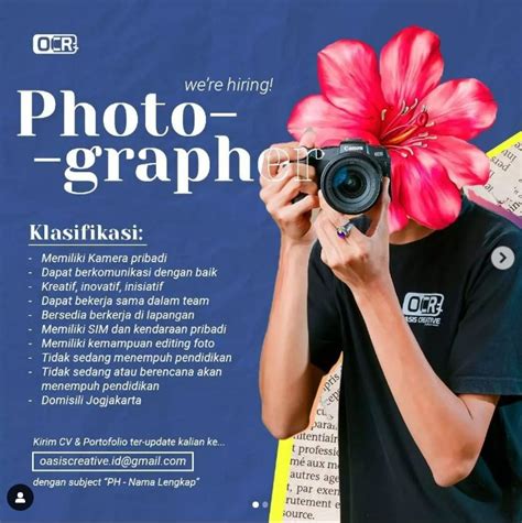 Lowongan kerja fotografer freelance  Memiliki tanggung jawab administratif