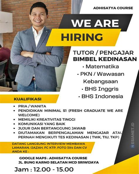 Lowongan tutor online  Rp 3,000,000 – Rp 3,500,000 per month