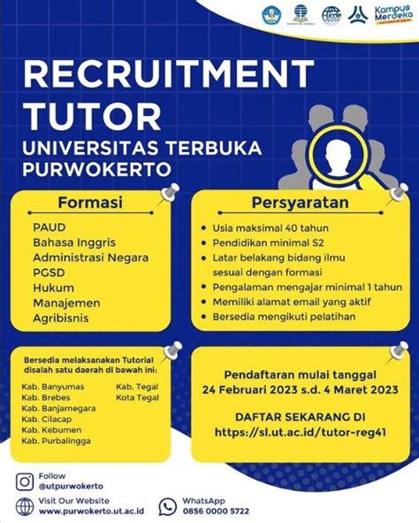 Lowongan tutor ut  Calon Tutor hanya boleh mendaftar pada satuBerita