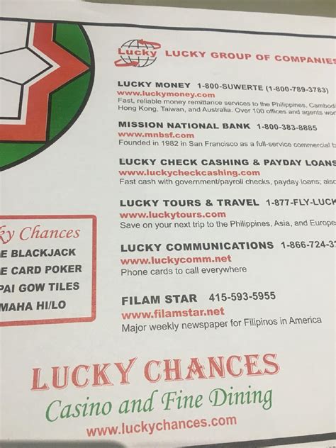 Lucky chances restaurant menu  cw33