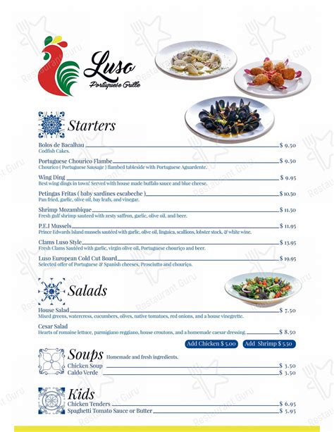 Luso portuguese grille menu 26 miles away 