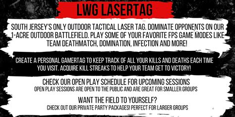 Lwg laser tag  Which ever team gets the most points at the end of the time wins