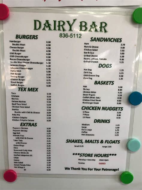 M e a's dairy bar menu  This is a list of dairy products