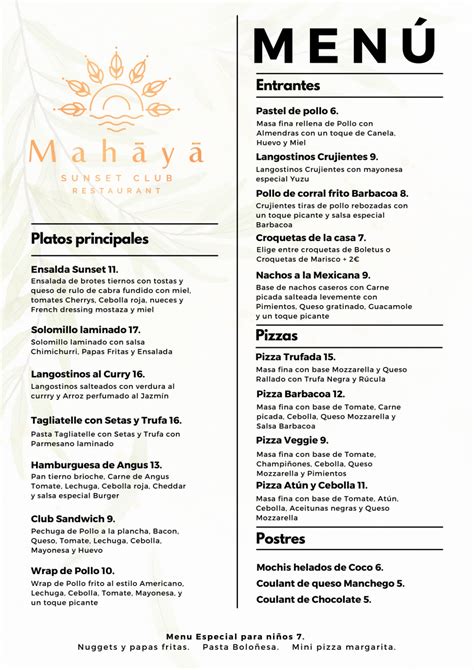 Mahaya sunset club menu Mahaya sunset club, Arona, Canarias, Spain