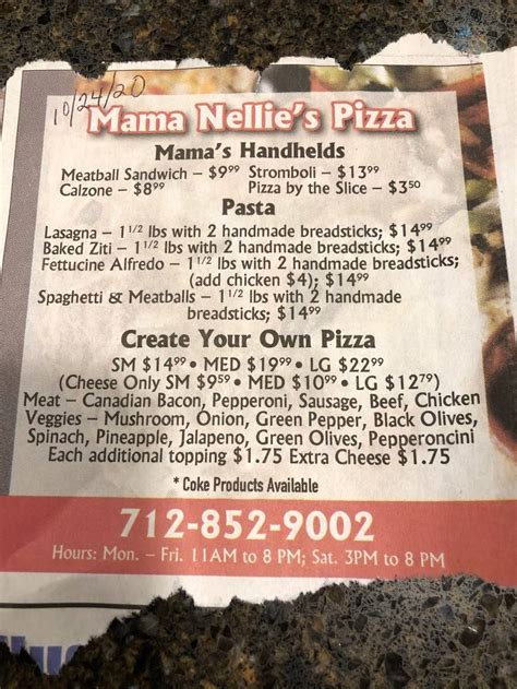 Mama nellie's pizzeria menu  Today