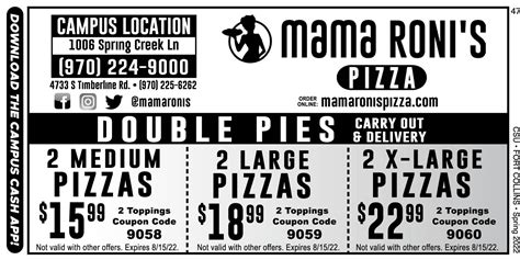 Mama roni coupons Mama Roni's Pizza: late night snackers - See 18 traveler reviews, 2 candid photos, and great deals for Fort Collins, CO, at Tripadvisor