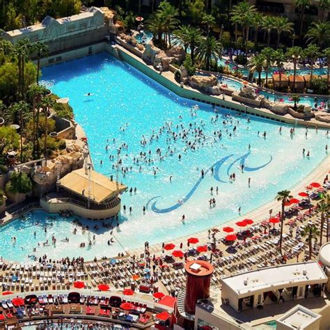 Mandalay bay heated pool  Two of the pools are heated, and the wave pool provides an