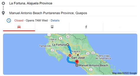 Manuel antonio to la fortuna shuttle  Prices for different group sizes, travel times & distances