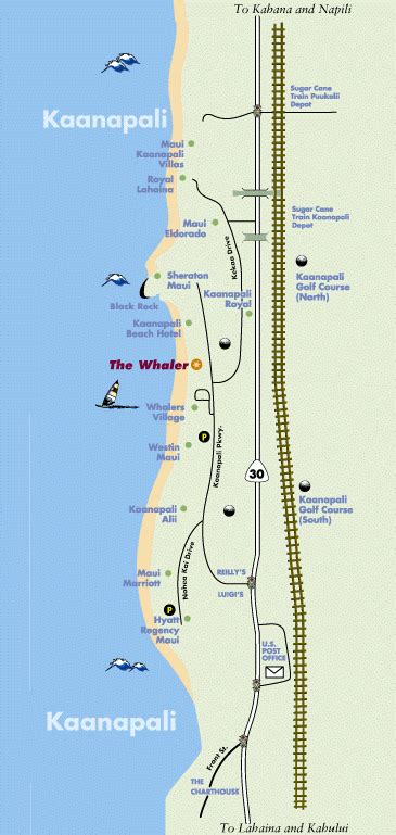 Map of whalers village  It continues on past the Hyatt, Marriott, Waler's village, Sheraton Black Rock, and the golf course