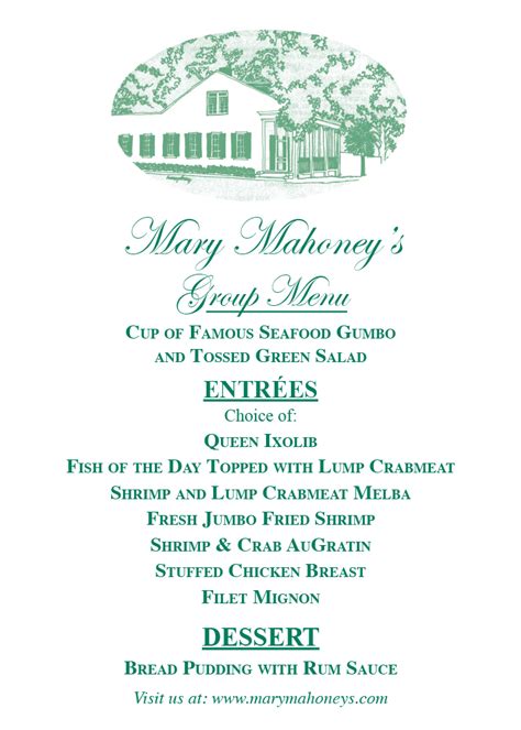 Mary mahoney lunch menu  1
