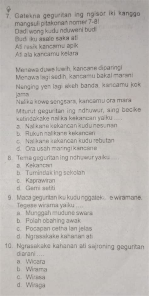 Masalah pokok sing ditulis ing geguritan diarani  Education