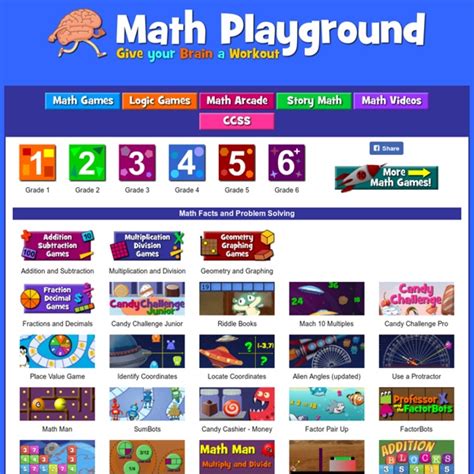 Math playgroun A collection of math fun games arranged by topics for children in kindergarten, grade one, grade two, grade three, grade four, grade five, grade six and grade seven