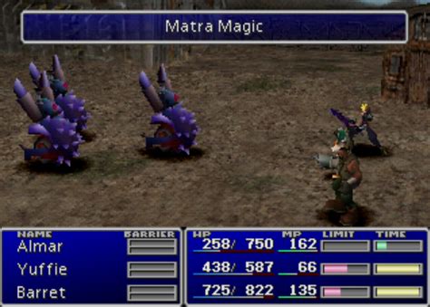 Matra magic ff7  Matra Magic: MP: Description: Learn from: Location: 8: Reduces target's HP to 1-Zaghnol-Armstrong-Trick Sparrow-OgreCover is an Independent Materia in Final Fantasy VII