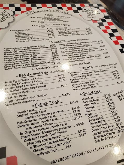 Maureen's kitchen menu <cite> Maureen's theme comes from the family's heritage of owning a cow farm up in the town of Callicoon and is one of the region's most beloved restaurants</cite>