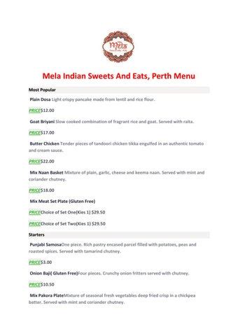 Mela indian sweets and eats menu  Mela Indian Sweets and Eats is Indian restaurant in Perth, AU-WA