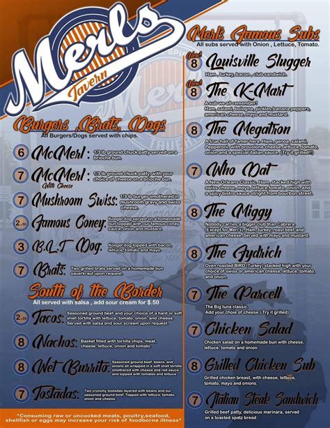 Merl's tavern menu  Not now