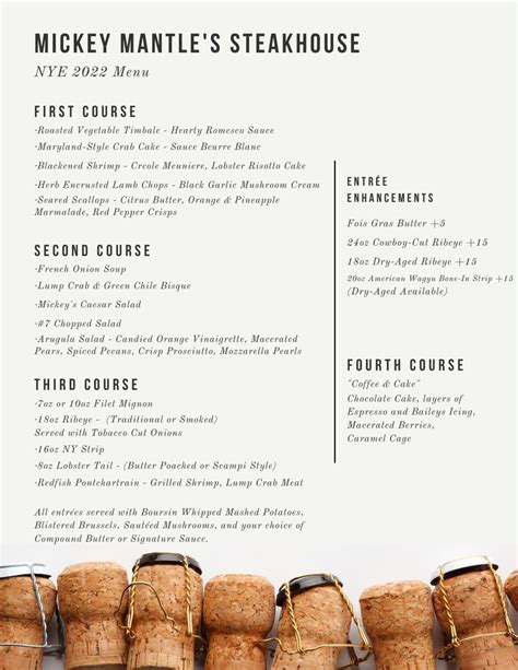 Mickey mantle's steakhouse menu  Mickey Mantle’s Steakhouse is renowned as the best steakhouse in OKC and truly delivers a sizzling fine dining and social experience