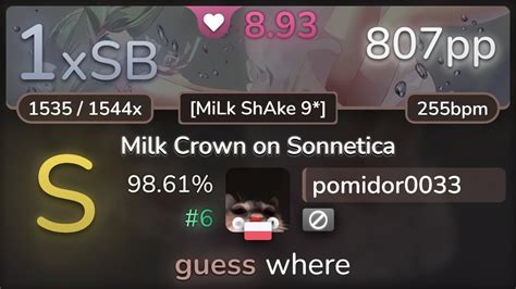 Milk crown on sonnetica 43% 2x Miss LOVED | 868pp if ranked and FC | BEST MISSCOUNT osu