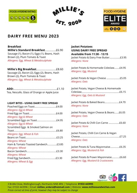 Millie's living cafe menu  or