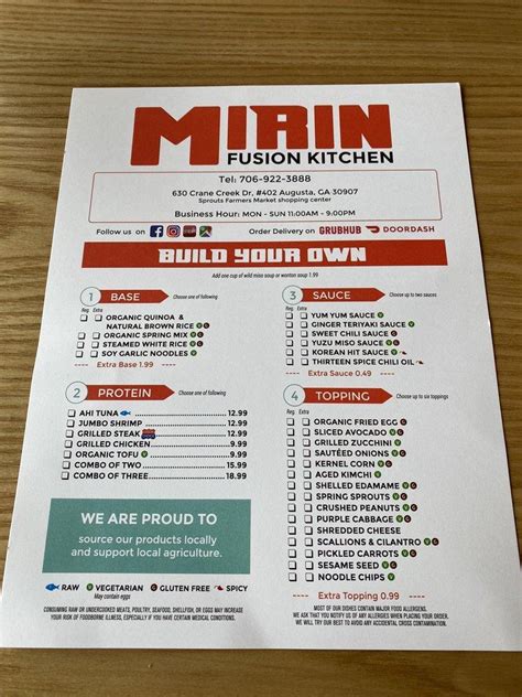 Mirin cafe menu Agave Nectar And Water