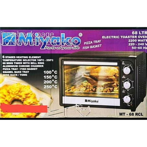 Miyako 68 liter electric oven  Miyako 28 Litter Electric Toaster Oven MT-280 R Brand: Miyako MT-280 R 6 Stages Heating Element Temperature Selector 100c-250c 60 Mins Timer With Bell Ring Aluminum Chrome Chamber Enamel Bake Tray Wire Rack / Tong 1500W 220-240V / 50~60Hz