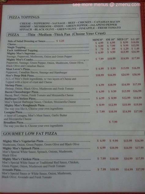 Moe's pizza white oak menu  View the menu, check prices, find on the map, see photos and ratings