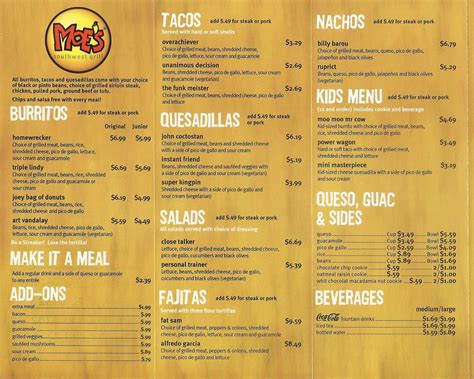 Moe's southwest grill 100465 menu  Universal Orlando Resort