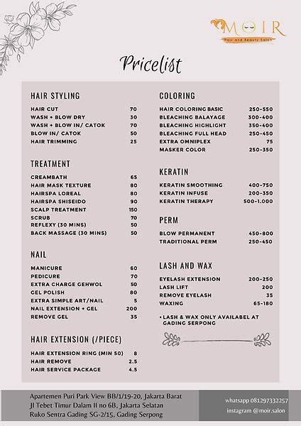 Moir salon tebet price list  PT Moira Cantik Berkat