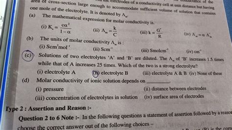 Molar conductivity of ionic solution depends on 1molL −1KCl solution is 1