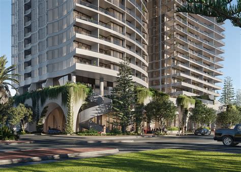 Mondrian burleigh heads  The buildings will be united by a three-level podium that acts as the property’s common space and hub of activity, including a fitness centre, spa, restaurant, and swimming pool, all overlooking the Burleigh Heads Beach