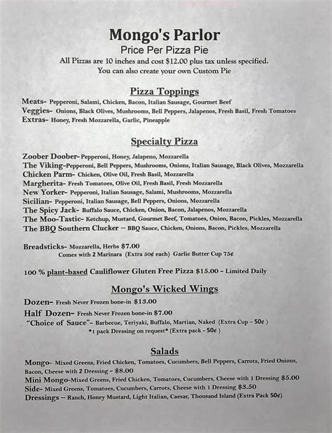 Mongos parlor menu In addition, mongos