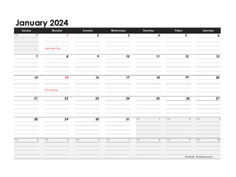 2024 Monthly Calendar Excel Template