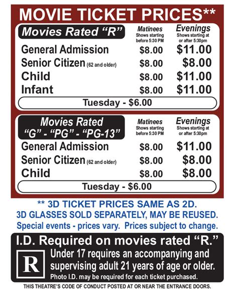 Movie ticket price  ticket price: $8