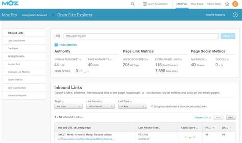 Moz open site explorer  MozBar shows link metrics for pages and domains as you search, displaying the Domain Authority, Page Authority