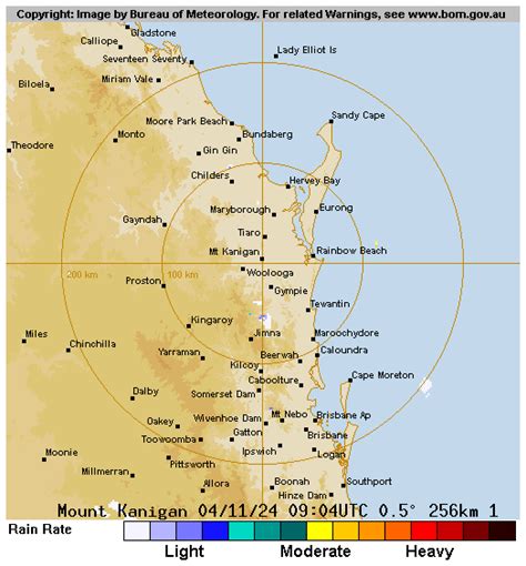 Mt kanigan radar loop  Provides access to meteorological images of the 128 km Gympie (Mt Kanigan) Radar Loop radar of rainfall and wind