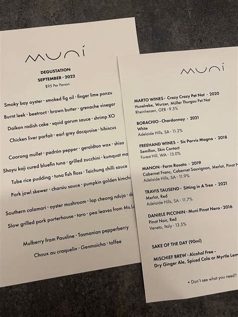 Muni willunga menu  hello@munirestaurant