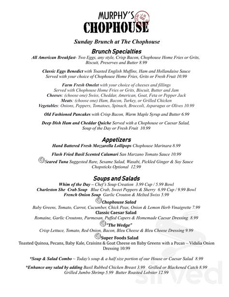 Murphy's chophouse menu  Trio Appetizer Plate $6