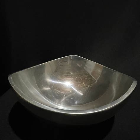 Nambe bowl 527  1960s Modern Nambe Bowl Silver Alloy Slanted Serving Dish Santa Fe, New Mexico